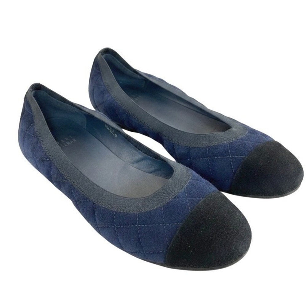 Stuart Weitzman Navy Quilted Suede Cap Toe Ballet Flats Blue Black 8M QW14274